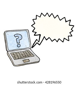 freehand speech bubble textured cartoon laptop computer with question mark