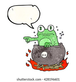 freehand speech bubble textured cartoon halloween toad in cauldron