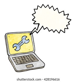 Cartoon-Laptop-Computer mit Fixbildschirm mit freehand-Sprechblase