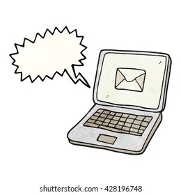 freehand speech bubble textured cartoon laptop computer with message symbol on screen