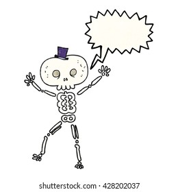 freehand speech bubble textured cartoon dancing skeleton