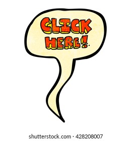 freehand speech bubble textured cartoon click here word symbol