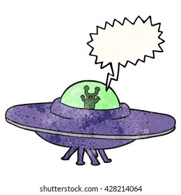 freehand speech bubble textured cartoon alien spaceship