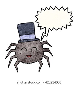 freehand speech bubble textured cartoon spider wearing top hat