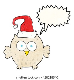 burbuja de la libre expresión texturizada búho de dibujos animados usando sombrero de navidad