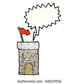 freehand-Sprechblase strukturierte Cartoon-Turm alten Schlosses
