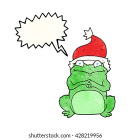 freehand speech bubble textured cartoon frog wearing christmas hat