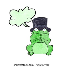 freehand speech bubble textured cartoon frog in top hat