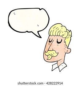 freehand speech bubble textured cartoon man with mustache