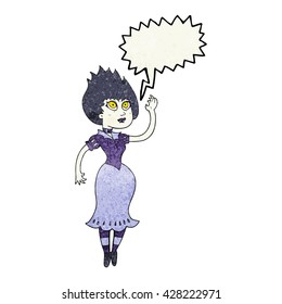 Freehand-Sprache-Blase strukturierte Cartoon Vampire Mädchen winkend 