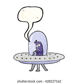 freehand speech bubble textured cartoon flying saucer