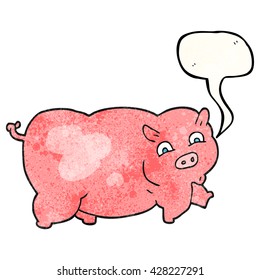 cerdo de caricatura textualizado con burbujas de voz libre