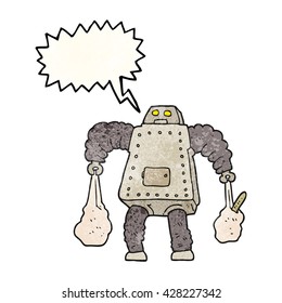 freehand speech bubble textured cartoon robot carrying shopping
