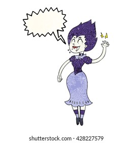 freehand speech bubble textured cartoon vampire girl