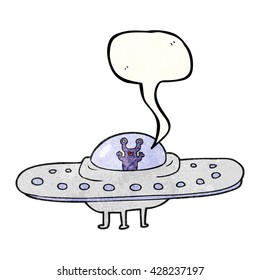 freehand speech bubble textured cartoon flying saucer