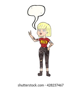 freehand speech bubble textured cartoon rock girl