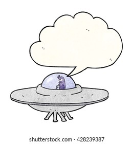 freehand speech bubble textured cartoon flying saucer