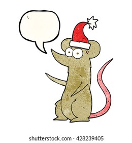 freehand speech bubble textured cartoon mouse wearing christmas hat