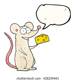 Freehand-Sprachblase strukturierte Cartoon-Maus mit Käse
