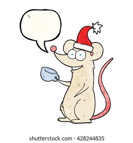 Freehand-Sprechblase strukturierte Cartoon-Maus mit Weihnachtsmütze