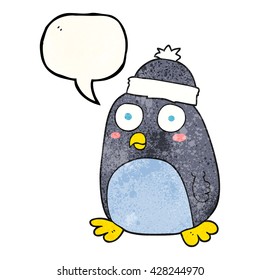 freehand speech bubble textured cartoon penguin