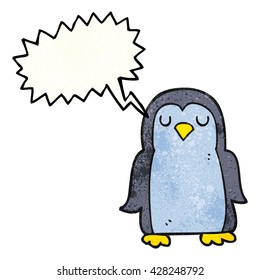freehand speech bubble textured cartoon penguin
