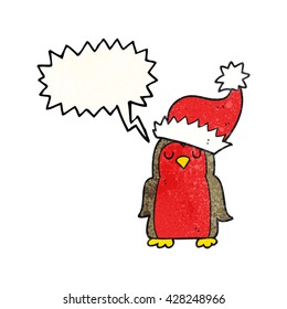 freehand speech bubble textured cartoon christmas robin