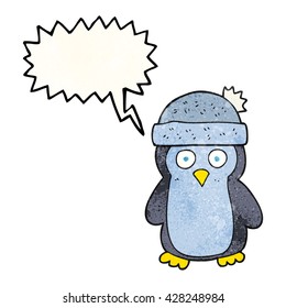 freehand speech bubble textured cartoon penguin