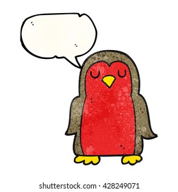 freehand speech bubble textured cartoon christmas robin