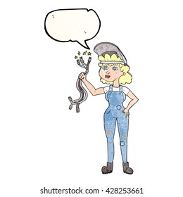 burbuja de habla libre texturizada mujer electricista de caricatura