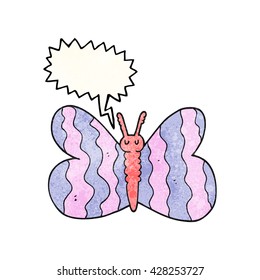 freehand speech bubble textured cartoon butterfly