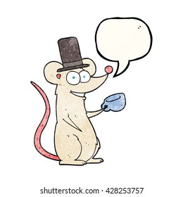 Freehand-Sprechblase strukturierte Cartoon-Maus mit Teacup