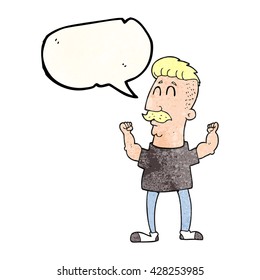 freehand speech bubble textured cartoon celebrating man