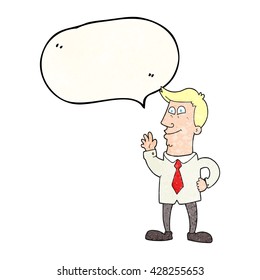 freehand speech bubble textured cartoon waving man