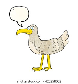 freehand speech bubble textured cartoon seagull
