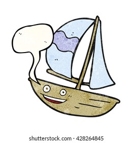 freehand speech bubble textured cartoon sail ship