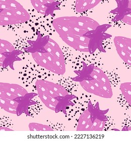Fresas a mano libre sin soldadura patrón. Papel de fresa Doodle interminable. El telón de fondo de los dibujos a mano. Diseño para tela, imprenta textil, papel envolvente, productos textiles de cocina, cubierta. Ilustración del vector