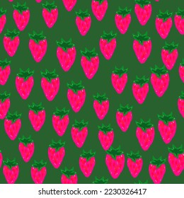 Fresas a mano libre sin soldadura patrón. Papel de fresa Doodle interminable. El telón de fondo de los dibujos a mano. Diseño para tela, imprenta textil, papel envolvente, productos textiles de cocina, cubierta. Ilustración del vector