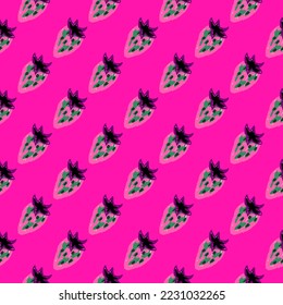 Freehand strawberries seamless pattern. Doodle strawberry endless wallpaper. Hand drawn fruits backdrop. Design for fabric, textile print, wrapping paper, kitchen textiles, cover. Vector illustration