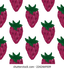 Freehand strawberries seamless pattern . Doodle strawberry endless wallpaper. Hand drawn fruits backdrop. Design for fabric, textile print, wrapping paper, kitchen textiles, cover. Vector illustration