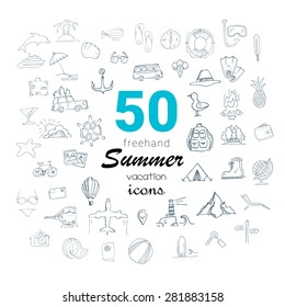 Freehand summer vacation icons. Vector illustration