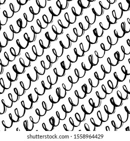 Freehand schwirbelte Linie nahtloses Muster. Handgezeichnete Dodle-Linienschmuck. Schwarz-Weiß-Textur für das Verpackungsdesign. Geringe diagonale Streifen. Tapete, Tapete-Vektorillustration-Füllung