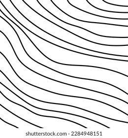 Textura a mano libre con líneas curvas. Rayas onduladas dibujadas a mano. Fondo de formas geométricas orgánicas. Ilustración vectorial aislada. Dibujo diagonal monocromo