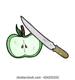 freehand textured cartoon apple being sliced