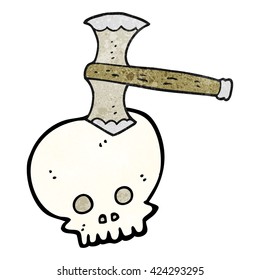 freehand textured cartoon axe in skull