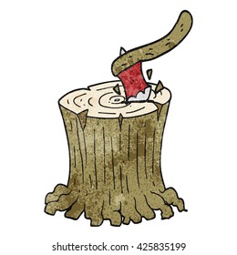 freehand textured cartoon axe in tree stump