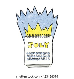 freehand textured cartoon calendar showing month of July