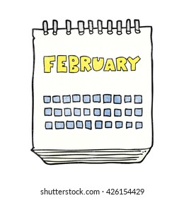 freehand textured cartoon calendar showing month of february