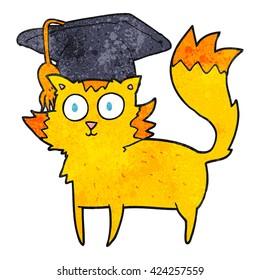 freehand textured cartoon cat graduate