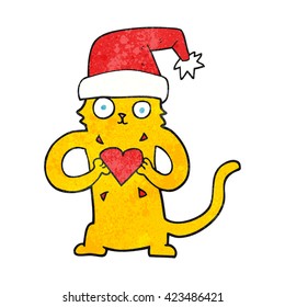freehand textured cartoon cat loving christmas